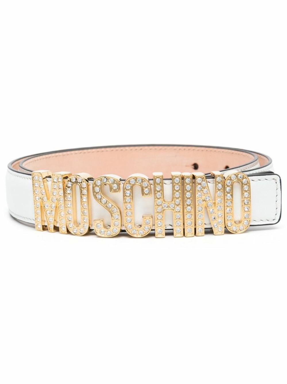 Moschino silver Logo Crystal Buckle Leather Belt NW